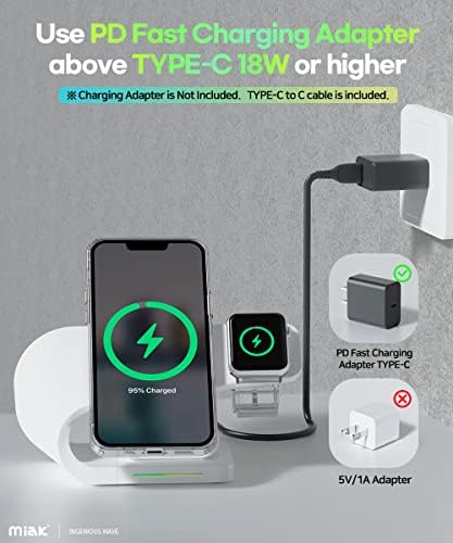 Versatile Miak 3 in 1 Wireless Charging Station for i Phone, Air Pods & Apple Watch – Fast Mag Safe-Compatible Dock for Nightstand & Workspace – Streamlined Design with Overcharge Protection & Efficient Device Power-Up