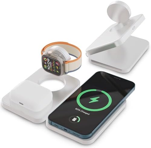 Effortless Charging: 3-in-1 Foldable Wireless Charger Station in Blush Pink – 15 W Fast Charging for i Phone, Samsung, Smartwatches & Headphones – Compact, Portable Design with Magnetic Alignment for Ultimate Convenience and Safety