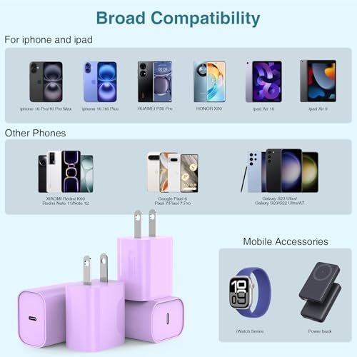 Ultra-Fast 20 W USB C Charger Block – 4 Pack for i Phone 16/15 & Multi-Device Compatibility – Compact Power Adapter for Apple, Samsung, Google – Essential Travel Charging Solution with Enhanced Durability and Safety Features