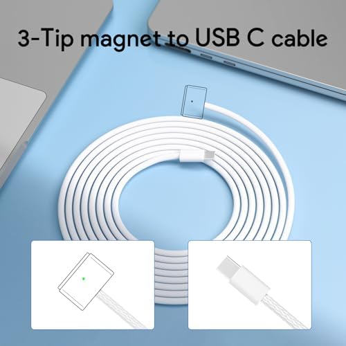 70 W Magnetic T-Tip Charger for Mac Book Pro 14″ (2021-2023) & Mac Book Air 13/15″ (2022-2024) with 6.6 FT USB-C Braided Cable – Fast, Safe, and Compatible Charging Solution for Your Apple Devices, Featuring Smart IC Technology and Portable Design for Travel and Storage, UL/CE/FCC/ROHS Certified for Reliable Performance and Protection Against Overheating and Short-Circuits – Customer-Focused 30-Day Return Policy for Complete Peace of Mind
