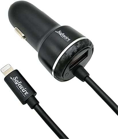 Premium 27 W Apple Certified Rapid Car Charger with Coiled Lightning Cable – Ultra-Durable 4 ft Design for i Phone 14, 13, 12, 11 Pro Max, XS, XR, and More – Dual USB Port for Simultaneous Multi-Device Charging – Stylish Black Finish Perfect for Modern Vehicles – Exceptional Power Delivery for Unmatched On-the-Go Efficiency