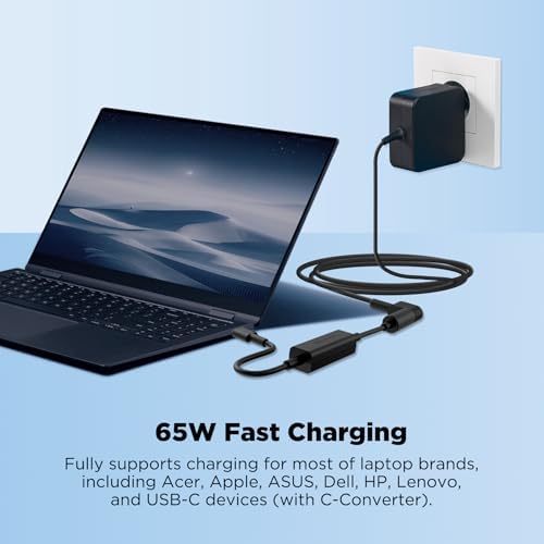 Universal Innergie 65 W Laptop Charger – High-Performance Power Adapter for Acer, Lenovo, ASUS, HP, MSI, & Windows Notebooks – Durable 2.3 m Built-in Cable with Customizable Tips – UL & IEC 62368-1 Certified for Enhanced Safety and Efficiency – Eco-Friendly Energy Conversion at 91% – Backed by Delta Electronics for Reliability and Innovation