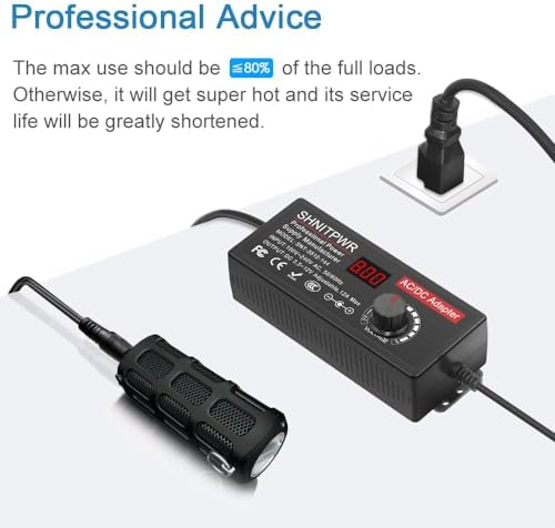 SHNITPWR 120 W Adjustable AC to DC Power Supply – 10 A Universal Voltage Adapter with 14 Interchangeable Tips for Enhanced Device Compatibility (4 V to 12 V) – Optimal Power Solution for Electronics, DIY Projects, and Gadgets