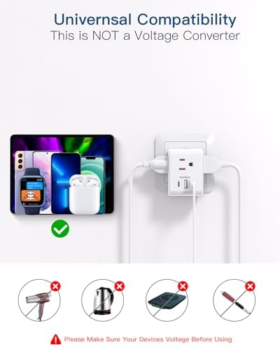 Ultimate European Travel Plug Adapter Set – Dual Pack Universal Power Converter with 3 AC Outlets and 3 USB Charging Ports (including USB-C) for Efficient Power Solutions in Italy, Spain, France, Germany, and Iceland – Essential Accessory for Global Travelers Seeking Versatile Compatibility and Rapid Charging Efficiency