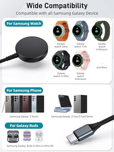 Revolutionary 2-in-1 Samsung Fast Charger for Galaxy Devices – 25 W USB-C Power Adapter with 4.9 ft Cable for Galaxy Watch Ultra/7/6/5/4/3 & S Series (S25/S24/S23/S22/S21/Note20/10) – Optimal Travel Solution for Quick & Efficient Charging