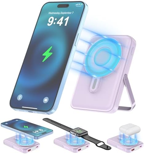 3-in-1 Magnetic Wireless Portable Charger – 10000 m Ah Power Bank with Fast 22.5 W Charging for i Phone 15/14/13/12, Apple Watch, and Air Pods – LED Display, Sleek & Lightweight Design for Ultimate On-the-Go Convenience and Enhanced Compatibility
