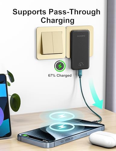 miisso Ultra Slim 10000 m Ah Portable Power Bank with Built-in Cables and Foldable Wall Plug – Compact USB-C Charger for i Phone, Samsung, i Pad & More – Perfect Travel Companion for On-the-Go Charging Efficiency