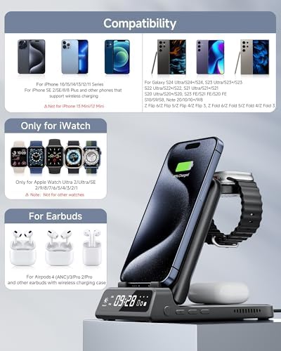 Swan Scout 703 A Premium Multi-Device Wireless Charging Station – Fast, Compact Charger for i Phone 11-16, Apple Watch SE 2-10, and Air Pods Pro 2/4 – Sleek Travel Power Hub for Effortless Device Management and Enhanced Compatibility
