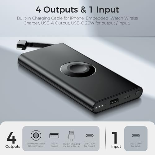 Ultimate Portable Charger with Built-in Cable for i Phone 14/13/12/11/XS Pro/Max – 10,000 m Ah Fast Charging Power Bank for Apple Watch and Samsung – Sleek, Compact, and Highly Compatible Power Bank for On-the-Go Charging