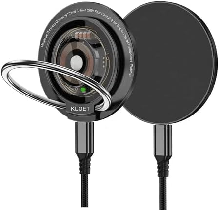 KLOET 3-in-1 Magnetic Wireless Charging Stand – 20 W Fast Charger for Phones, Headphones & Smartwatches in Sleek Titanium Black – Ultimate Device Compatibility & Clutter-Free Convenience