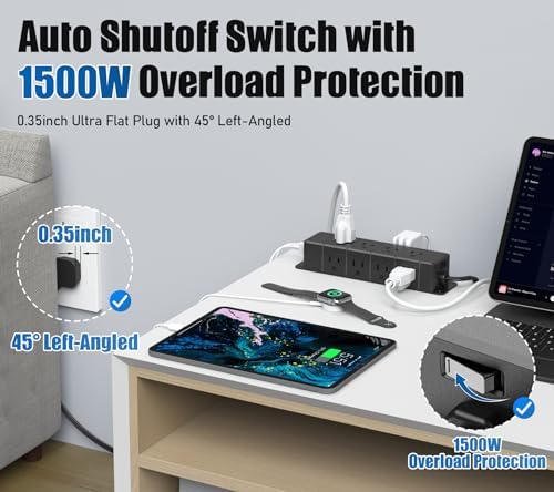 Maximize Workspace Efficiency with the 45 W USB-C Fast Charging Power Strip – 12 Outlets, 4 USB Ports, 1200 J Surge Protection, and 6 FT Flat Extension Cord for Seamless Under Desk Mounting and Enhanced Device Compatibility