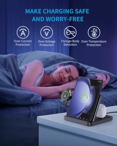 Ultimate 3-in-1 Foldable Wireless Charging Station for Samsung Devices – Fast Charge Dock for Galaxy Z Fold 6/5, Z Flip 6/5/4, S23/S22, Note20/10 Ultra, Watch 6/5/Pro/4/3, and Ear Buds 2/2 Pro/Live – Portable Power Solution with Enhanced Safety Features for Everyday Convenience