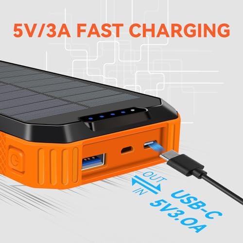 Ultimate Outdoor Power Bank – 20,000 m Ah Solar Charger with Fast QC 3.0 Charging, Built-in Flashlight & Compass for Adventurers, Waterproof & Durable Portable Battery Pack with Carabiner for Eco-Friendly Energy Solutions