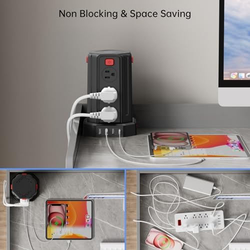 SMALLRT Power Tower Surge Protector – 10 Ft Extension Cord with 12 AC Outlets & 4 USB Ports (1 USB-C) – Ultimate Charging Station for Home & Office – Enhanced Device Compatibility & Safety