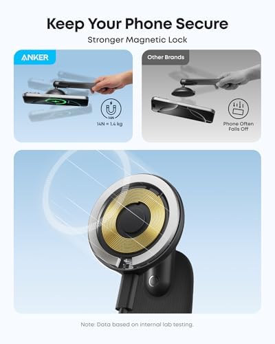 Anker Nano 15 W Qi2 Wireless Car Charger – 360° Adjustable Magnetic Charging Mount with Detachable Pad and Durable Alloy Bracket for i Phone 16/15/14/13/12 Series (Includes Adapter) – Effortless Fast Charging and Enhanced Stability for On-the-Go Power