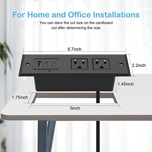 Revolutionize Your Charging Setup with CCCEI Recessed Power Strip: 45 W USB-C & Fast USB-A Ports for Effortless Connectivity, Stylishly Hidden Furniture Charging Station for Tables, Includes 6 FT 45-Degree Flat Plug Cord for Optimal Placement and Convenience