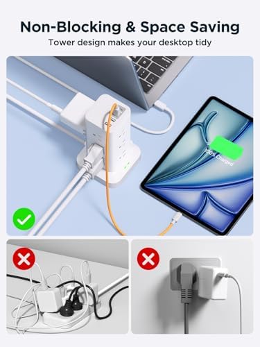 Ultimate Surge Protector Power Strip with 12 AC Outlets and 4 USB Ports, Featuring 6 FT Flat Plug Extension Cord for Maximum Flexibility – 1200 Joules Overload Protection for Home Office and Dorm Room Use – Enhance Device Safety and Charging Speed