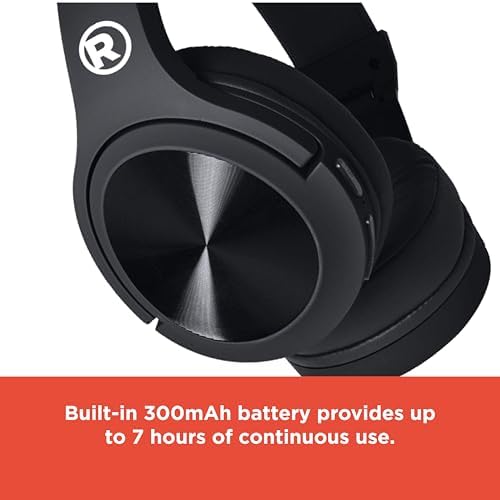 Experience Unmatched Sound Quality with Radio Shack Bluetooth 5.0 Over-Ear Headphones – 7-Hour Playback, Ergonomic Cushioned Comfort, and Durable 300 m Ah Battery in Stylish Black/Red for Ultimate Wireless Freedom and Uninterrupted Listening