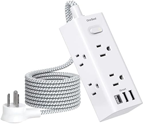 25 Ft Heavy-Duty Extension Cord with Surge Protection – One Beat Flat Plug Power Strip Featuring 6 Outlets & 3 USB Ports (Including USB-C) for Ultimate Device Connectivity in Home, Office, or Dorm Room – Enhanced Flexibility and Rapid Charging Solution