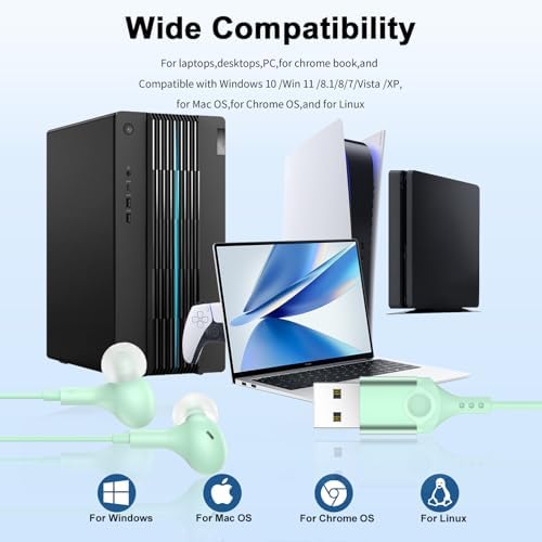 Lightweight USB Noise-Canceling Headset with Microphone for PCs and Laptops – 7.5 Ft Wired Earbuds Featuring In-Line Volume Control for Seamless Zoom Meetings and Online Learning, Optimized for Dell & HP – Superior Comfort and Crystal-Clear Audio for Extended Use