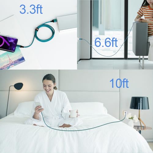 High-Speed USB Type C Cable 3-Pack – Durable Nylon Braided Charger for i Phone 16, Galaxy S24 & PS5 – Versatile 10 ft, 6.6 ft, 3.3 ft Lengths for Rapid Charging and Data Transfer – Enhanced Compatibility for All Modern Devices