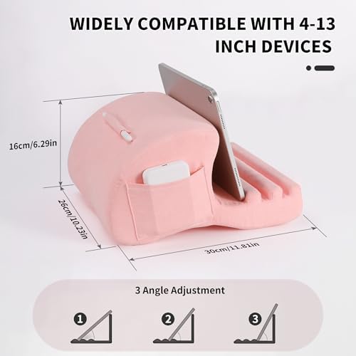 Crea Dream Adjustable Tablet Pillow Stand – Ergonomic Lap and Bed Holder for 4-13 Inch Devices, Featuring Three Customizable Viewing Angles for Maximum Comfort and Support – Perfect i Pad, Kindle, and Galaxy Tab Accessory in Sleek Gray Design for Effortless Use at Home or On-the-Go