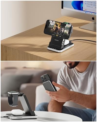 Ultimate 3-in-1 Mag Safe Charging Station: Fast Wireless Dock for i Phone 16/15, Apple Watch & Air Pods with Detachable 5000 m Ah Portable Charger – Sleek Design & Enhanced Compatibility for Efficient Power Solutions