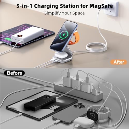 Revolutionize Your Charging Experience with AC Island 5-in-1 Portable Travel Wireless Charger – Fast 15 W Magnetic Stand for i Phone 16/15/14/13, Apple Watch & Air Pods, Includes 35 W Adapter, Ideal for On-the-Go Lifestyle and Enhanced Compatibility
