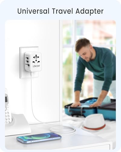 LENCENT 20 W Fast Charging Universal Travel Adapter – Compact International Power Converter with Dual USB and USB Type-C Ports – Ultimate Solution for Worldwide Device Charging in USA, UK, EU, and AUS (Black) – Reliable and Safe Charging for Global Explorers