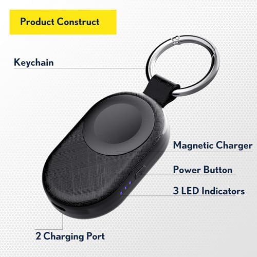 Compact PZOZ Wireless Travel Charger for Apple Watch – 1200 m Ah Fast Charging Power Bank with Keychain Design, Compatible with Series Ultra, 10, 9, 8, 7, 6, 5, 4, 3, 2, SE – Essential Portable Power Solution for On-the-Go Professionals and Fitness Enthusiasts in Sleek White Finish