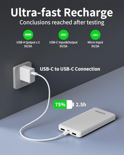 Ultra-Slim 10,000 m Ah Dual-Pack Portable Charger – 15 W Fast Charging Power Bank with USB-C Compatibility for i Phone, Samsung, Pixel & More – Effortless Mobility & Reliable Power Solutions