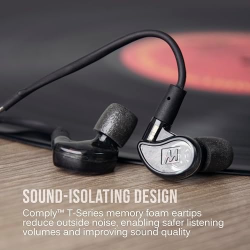 MEE audio M6 PRO In-Ear Monitor Headphones – 2 nd Gen Model with Superior Sound Quality, Customizable Fit Memory Wire Earhooks, and Durable Replaceable Cables for Professional Musicians – Noise Isolation Earbuds with Dual Cord Options (Black) – Perfect for Live Performances and Studio Recording