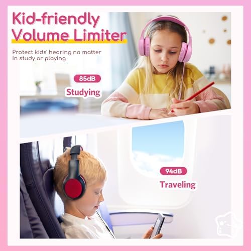 Kid-Friendly Foldable Wired Headphones with Microphone – Volume Limiting Safety (85/94 d B) for Hearing Protection, Share Port for Collaborative Audio, Ideal for Tablets, PCs, and School Use – Enhanced Type C Compatibility for Optimal Sound Quality and Comfort