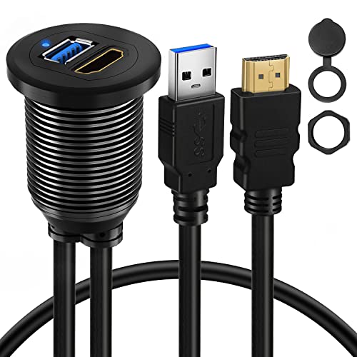 BATIGE Type C USB 3.0 Flush Mount Extension Cable – 3 ft Alloy Shell Car, Truck & Motorcycle Dashboard USB Port with LED Indicator for Enhanced Durability and Seamless Connectivity