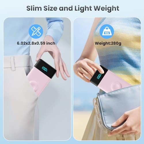 Ultra-Compact 10800 m Ah Fast Charging Power Bank with Built-In Cables and Apple Watch Compatibility – 6 Outputs, QC4.0 + PD Technology for Rapid Recharging of i Phone 16/15/14/13/12 and More – Ideal Travel Companion in Stylish Pink – Superior Safety Features for Peace of Mind