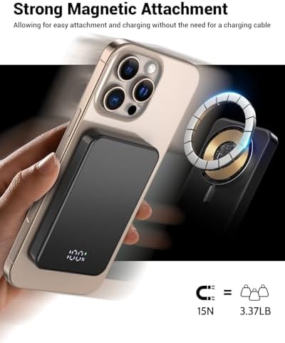 26800 m Ah Magnetic Power Bank – Premium Aluminum Alloy Portable Charger with 20 W USB-C Fast Charging for i Phone 12-16 Series, Sleek Silvery Gray, Effortless Wireless Charging for On-the-Go Power Solutions