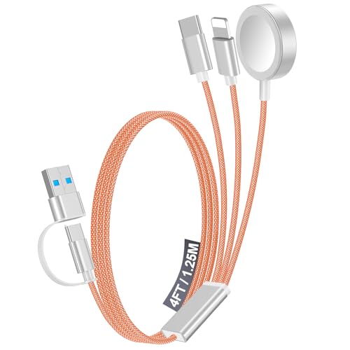 Ultimate 2-Pack Fast Charging Cable Set: Versatile USB A/Type C/Lightning Cables for Quick Charging of Apple Watch & i Phone, 4 FT Length for Seamless Travel Compatibility with i Phone 11-16, i Pad, Apple Watch Ultra & SE, Durable Multi-Device Solution for Enhanced Power Efficiency and Convenience