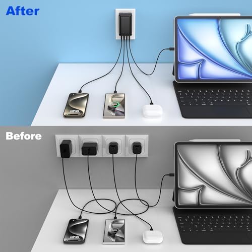 Excgood 40 W Ultra-Fast Multi-Port USB Wall Charger – Compact Foldable Power Adapter for Fast Charging i Phone 16/15/14/13, Galaxy S24, and More – Versatile 4-Port USB & USB-C Hub for Effortless Device Powering Anytime, Anywhere