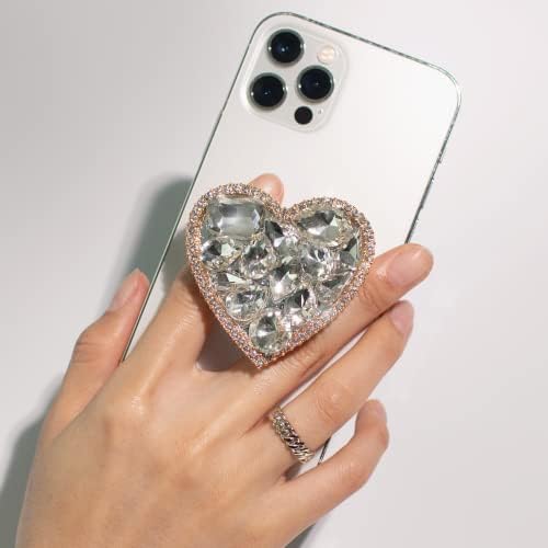 Elegant Heart-Shaped Diamond Phone Grip and Stand – Chic Collapsible Mobile Accessory for Secure Handling and Stylish Functionality (Silver Small)