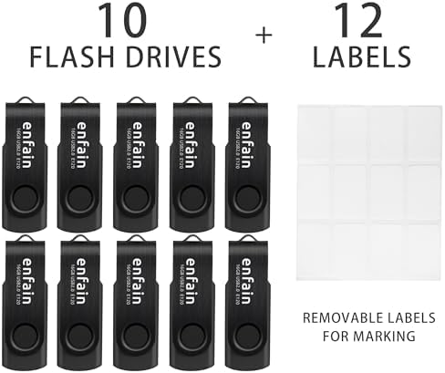 Enfain 10-Pack Red USB Flash Drives 16 GB – High-Speed USB 2.0 Memory Sticks with LED Indicator & 12 Labels for Easy Organization – Reliable & Portable Data Storage Solution for Professionals and Students