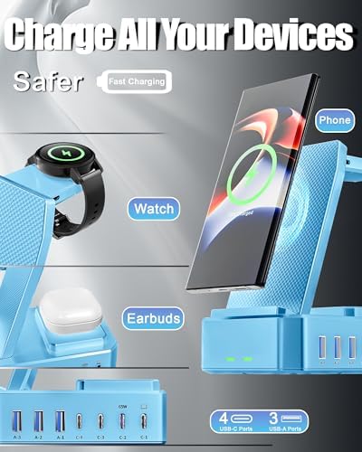 Ultimate 10-in-1 Wireless Charging Station for Samsung Devices – 300 W Power Hub with 65 W USB C Fast Charging for S25 Ultra/S24/S23/S22/Note 20, Galaxy Watch Ultra 7/6/5 & Galaxy Buds – Multi-Device Convenience and Rapid Power Delivery, Ideal for Home & Office Use