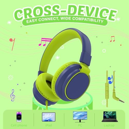 MIDOLA Kids Over-Ear Headphones: Safe Audio Experience with Noise Limitation, Foldable & Travel-Friendly Design, Custom Volume Control (85/110 d B), Built-In Microphone, and AUX Compatibility for School, Gaming, and Family Adventures in Sleek Black