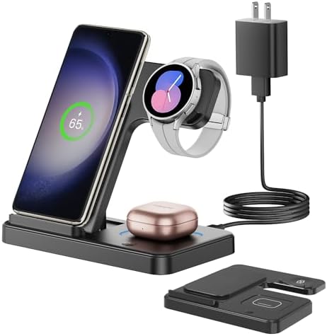 3-in-1 Wireless Charging Station for Apple Devices – Fast Charging Dock for i Phone 15/14/13/12 Pro Max, Apple Watch Series 8/7/SE/6/5/4/3/2, and Samsung Phones – Sleek Multi-Device Charger with Enhanced Safety Features and Compact Design