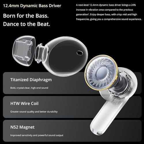 Elevate Your Sound Experience: realme Buds T300 Truly Wireless In-Ear Earbuds with 30 d B Active Noise Cancellation, 360° Spatial Audio, 12.4 mm Dynamic Bass Boost Driver, Dolby Atmos Support, and Up to 40 Hours Battery Life – Fast Charging and Enhanced Device Compatibility (White)