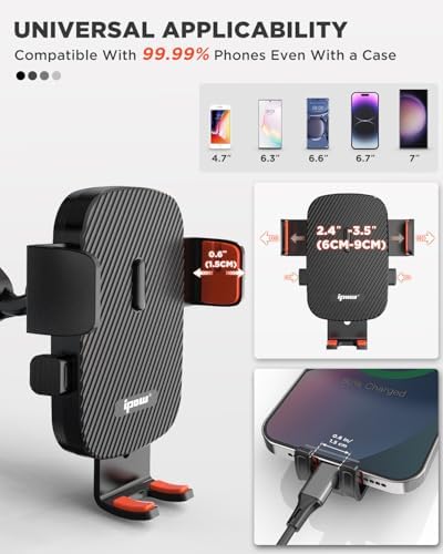 IPOW 360° Rotatable Rearview Mirror Phone Holder – Adjustable Auto Clamp Car Mount for 4-7 Inch Smartphones, Effortless Multi-Angle Viewing for Enhanced Safety and Convenience while Driving