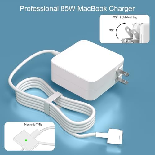 85 W T-Tip Mac Book Pro Charger – High-Performance Power Adapter for 13″ & 15″ Retina Models (2012-2017) – Robust, Safe Design with 6.6 ft Cord – Fully Compatible with A1398, A1424, A1425 & More – 1-Year Warranty & 30-Day Money-Back Guarantee – Fast and Efficient Charging Solution for Your Mac Book Pro