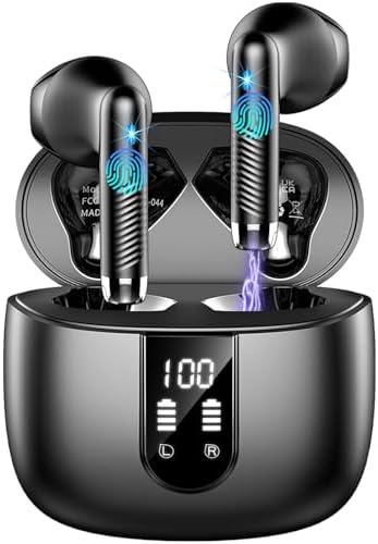 Cutting-Edge Bluetooth 5.4 Wireless Earbuds with 30-Hour Battery Life – Advanced ENC Noise Cancellation for Crystal-Clear Calls, IP7 Waterproof Protection, and Immersive 3 D Bass Audio – Sleek Dark Blue Design Perfect for Music Aficionados and Professionals – Includes LED Charging Case for Effortless Convenience and Compatibility with Android & i OS Devices