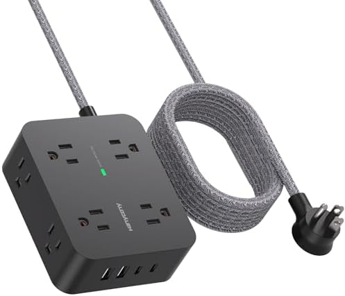 HANYCONY 6 ft Surge Protector Power Strip with 8 Outlets & 2 USB-C Ports – Essential College Dorm Extension Cord with Space-Saving Flat Plug for Fast Charging and Device Safety – Perfect for Home Office and Tech Needs