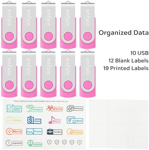 Enfain 10-Pack Red USB Flash Drives 16 GB – High-Speed USB 2.0 Memory Sticks with LED Indicator & 12 Labels for Easy Organization – Reliable & Portable Data Storage Solution for Professionals and Students