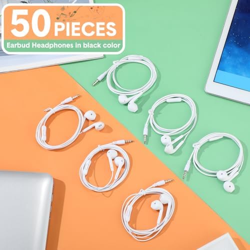 Xinnun 50-Pack Vibrant Multicolor Wired Earbud Headphones with Built-in Mic – Optimal Audio Solution for Students and Professionals, Perfect for Classrooms, Travel, and Leisure – Universal 3.5 mm Compatibility, Lightweight and Durable Design for Everyday Listening